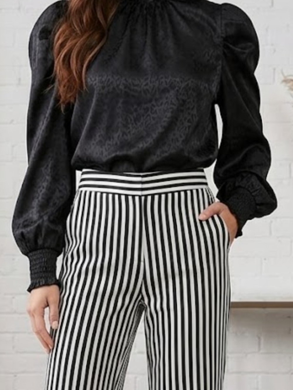 HYFVE Black Satin Puff-Sleeve Blouse